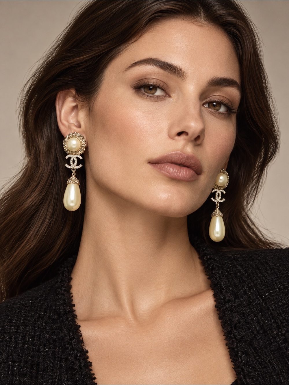 CHANEL Gold-Tone Pearl Drop Earrings with Ivory Teardrops